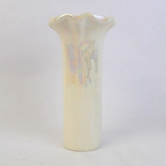 Vintage Pearlescent or Opalescent Flower Vase with Ruffled Rim 7"