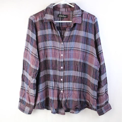 North River Outfitters Plaid Button-Up Flannel Shirt Plum Navy Women's Size L