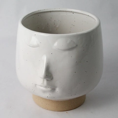 Human Face Profile White Glazed Ceramic Planter 7"