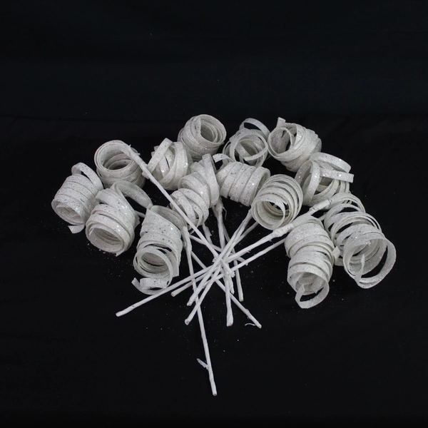 14 Decorative Spiral Flower Picks Silver Glitter Craft Embellishments