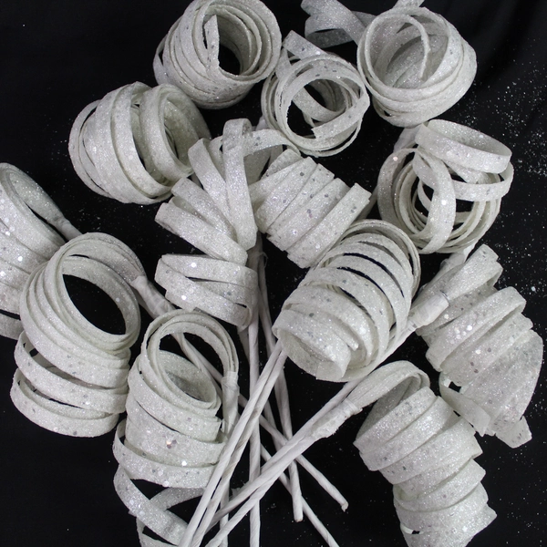 14 Decorative Spiral Flower Picks Silver Glitter Craft Embellishments