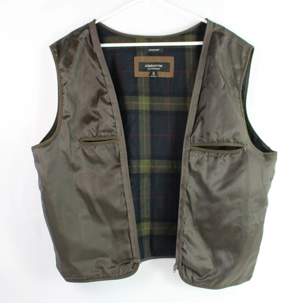 Claiborne Men's Reversible Microfiber Plaid Windbreaker Vest XL, Broken Zipper