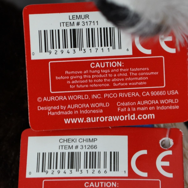Lot of 2 Aurora Stuffed Animals - Monkey & Lemur - Tag Included