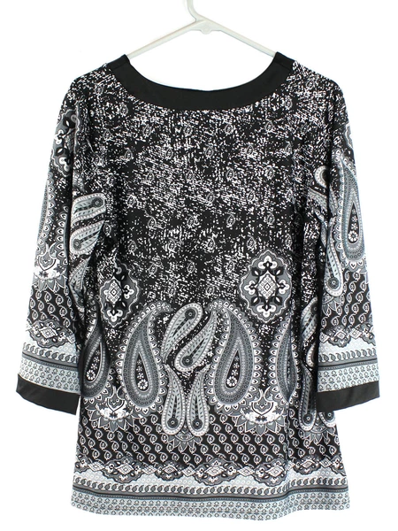 Notations Women's Size M Black White Paisley 3/4 Sleeve Blouse Top