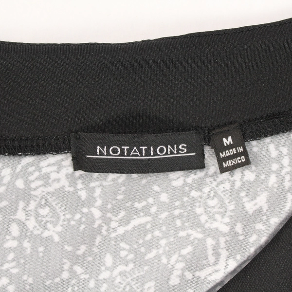 Notations Women's Size M Black White Paisley 3/4 Sleeve Blouse Top