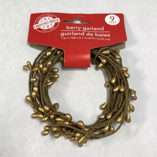 Lot of 3 Christmas House 9ft Gold Berry Garlands for Holiday Decor
