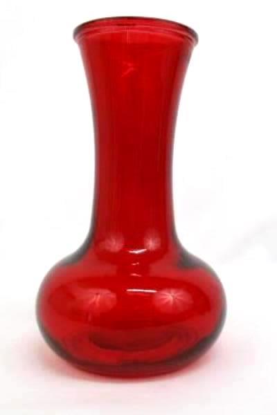 Lot Of 2 Table Decorations ~Red Glass Vase W/ Red Blue Floral Tablecloth Dinning