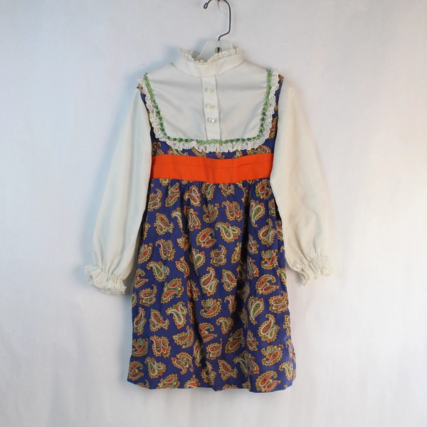 Vintage Girl's Long Sleeve Dress 4T Paisley Ruffle Mock Neck Lace Pre-owned