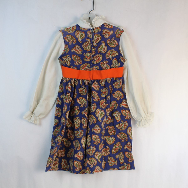 Vintage Girl's Long Sleeve Dress 4T Paisley Ruffle Mock Neck Lace Pre-owned