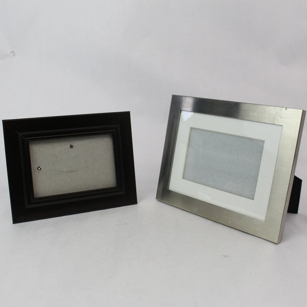 Lot of 2 Picture Frames - Silver & Dark Brown for 4x6 Photos, Pre-Owned
