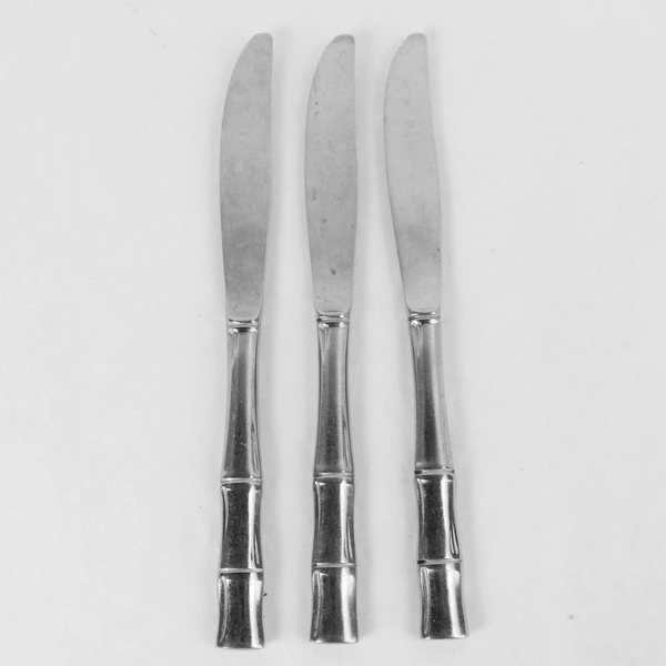 Lot of 3 SCC Stainless Steel Bamboo Dinner Knives - Pre-Owned