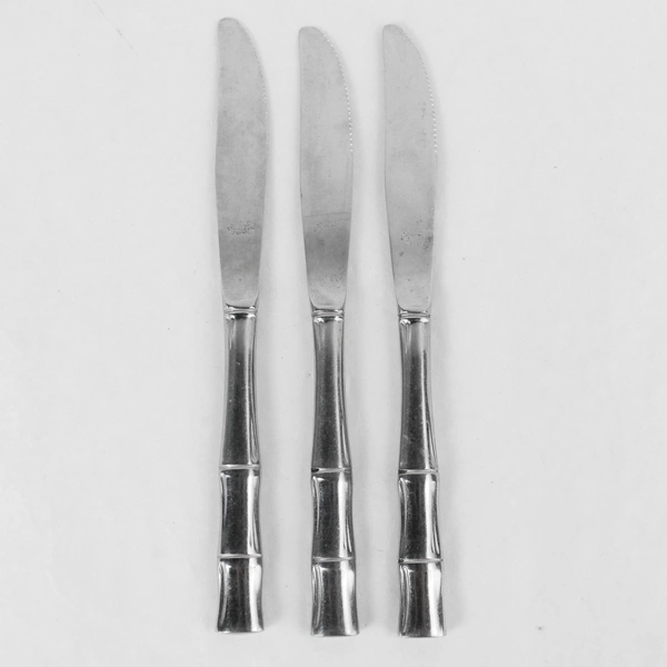 Lot of 3 SCC Stainless Steel Bamboo Dinner Knives - Pre-Owned