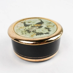 Vintage The Art Of Chokin Peacocks Trinket Box with Lid Edged In 24K Gold