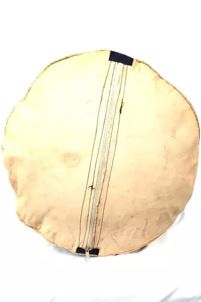 Genuine Leather Moroccan Pouf Ottoman Blue & Yellow Pre-owned