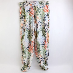 Tahari Multicolor Palm Leaf Print Linen Blend Drawstring Pants Women's Sz Small