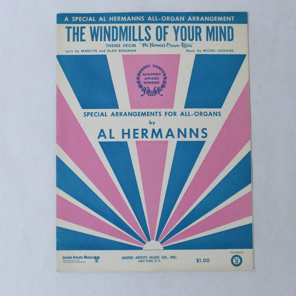 Vintage Sheet Music: The Windmills of Your Mind by Al Hermanns 1969