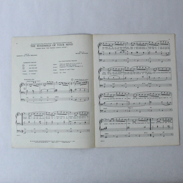 Vintage Sheet Music: The Windmills of Your Mind by Al Hermanns 1969