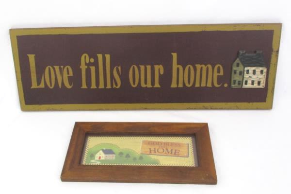 Lot of 2 Home Wall Decorations Framed Picture Wooden Entryway Sign