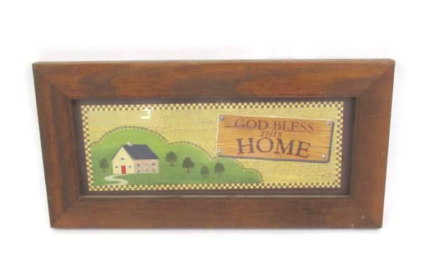 Lot of 2 Home Wall Decorations Framed Picture Wooden Entryway Sign