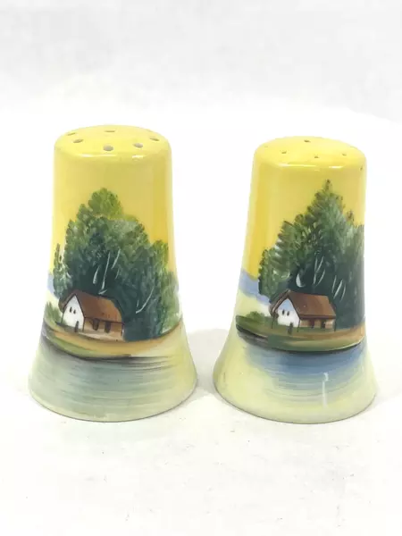 Vintage Hand Painted Porcelain Salt & Pepper Shakers Made in Japan Yellow