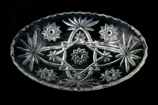 2 Piece Vintage Depression Glass Serving Dishes Starburst Daisy Oval Bowl Relish