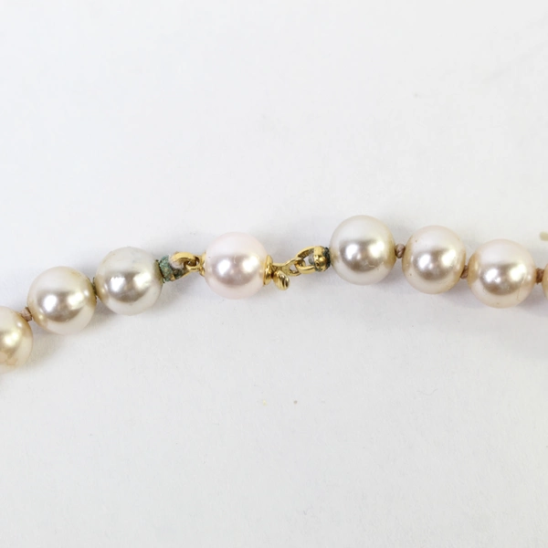 Lot of 2 Vintage Cream & Pink Faux Pearl Necklaces, Gold Tone Clasp