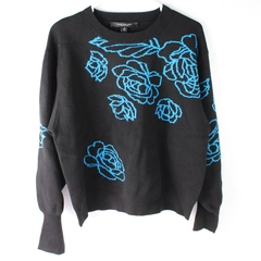 Marc New York Black and Blue Floral Print Knit Sweater Women's Size XL