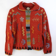 Planet Earth Sweaters Geometric Design Full-Zip Wool Sweater Women's Small