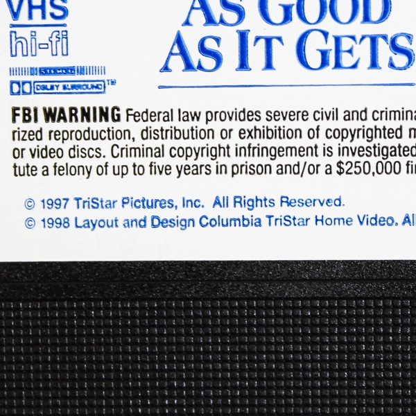 As Good As It Gets VHS Cassette Tape Columbia Tri Star 1998 Jack Nicholson Hunt