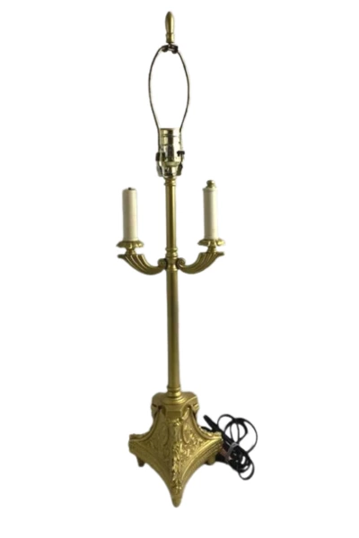 Vintage Antiqued Style Bronze Toned Church Candelabra Lamp Tested Works No Shade