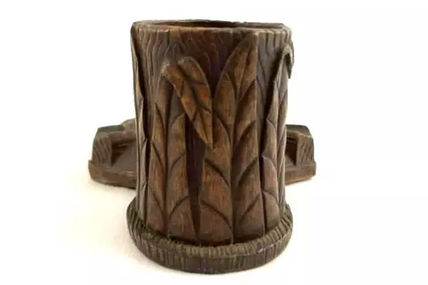 Resin Cigarette Holder Ash Tray Brown Leaves Cup Desk Valet Souvenir