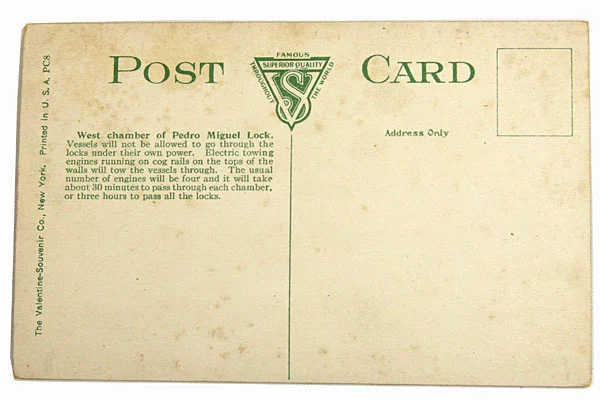 West Chamber of Pedro Miguel Lock Panama Canal Postcard Valentine-Souvenir Co