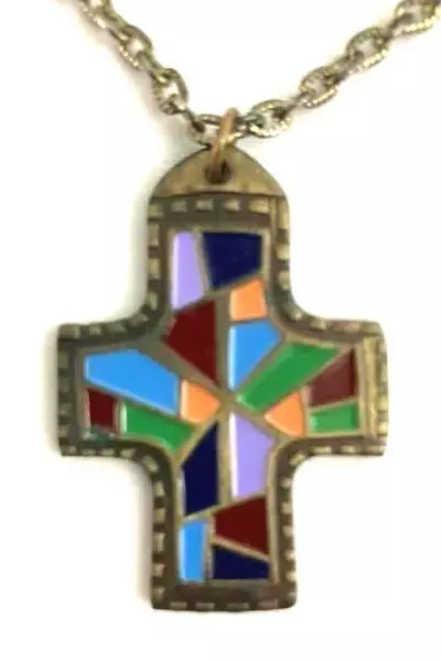 Enamel And Brass Cross Necklace I Have Called You By Your Name