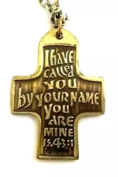 Enamel And Brass Cross Necklace I Have Called You By Your Name
