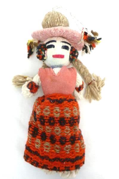 Unique Multicolored Yarn Doll With Hat Folk Art Collectible Quality Handmade