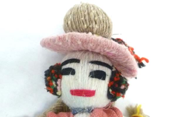 Unique Multicolored Yarn Doll With Hat Folk Art Collectible Quality Handmade