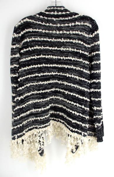 LA FEE VERTE Open Front Cardigan Black White Popcorn Fringe Chunky Womens M/L