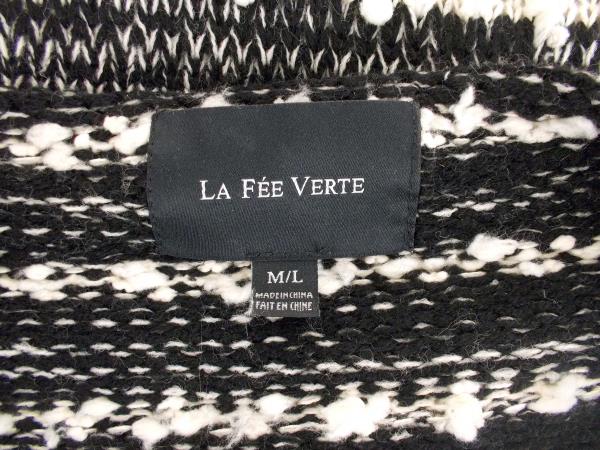 LA FEE VERTE Open Front Cardigan Black White Popcorn Fringe Chunky Womens M/L