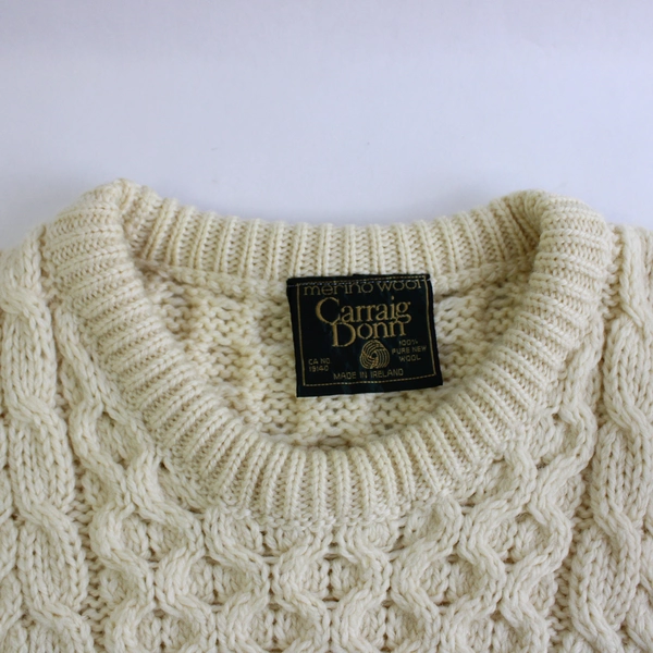 Carraig Donn Unisex XL Merino Wool Knit Sweater Made in Ireland Cream White