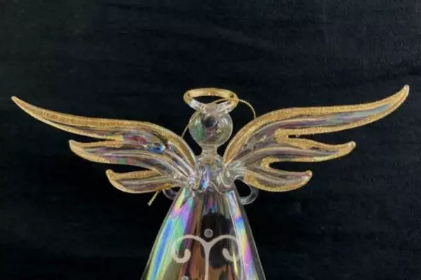 Hand Blown Glass Christmas Angel Figurine Ornament Repaired Clear Gold Glitter