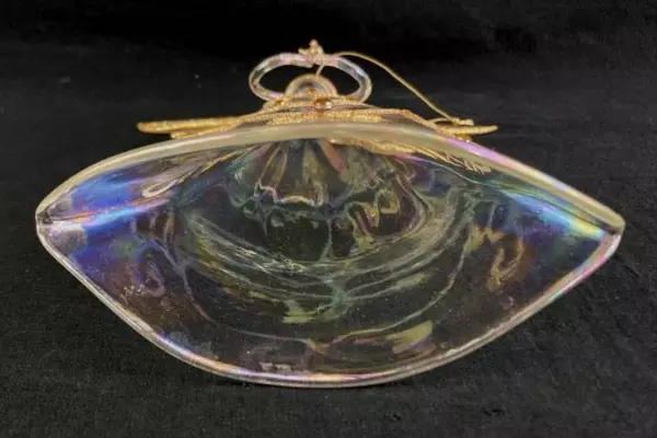 Hand Blown Glass Christmas Angel Figurine Ornament Repaired Clear Gold Glitter