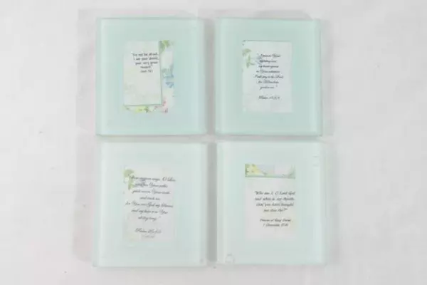 Set of 4 Merch Source LLC Frosted Thick Glass Coaster Window With Holder