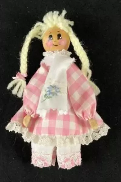 Lot of 3 Hand Painted Wood Clothes Pin Dolls Blonde Brunette Blue Hair