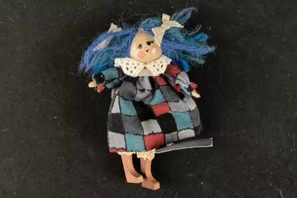 Lot of 3 Hand Painted Wood Clothes Pin Dolls Blonde Brunette Blue Hair