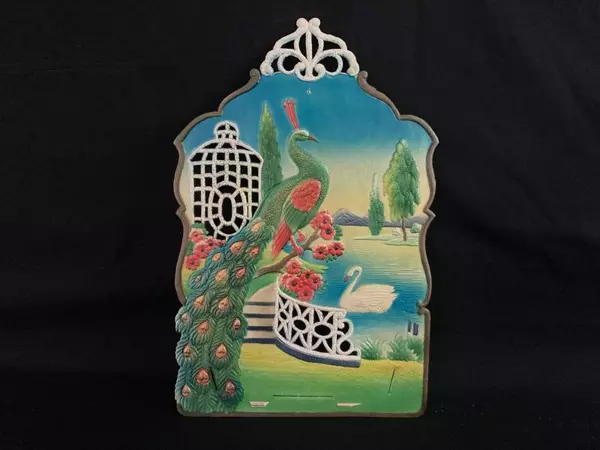 Set off 2 Vintage Hand Painted Calendar Tops Elk Peacock Winter West Germany
