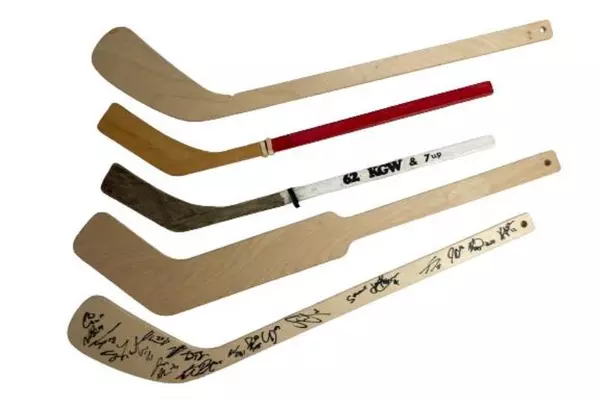 Lot of 5 Vintage Portland Winterhawks Wooden Hockey Sticks Souvenir Autographed