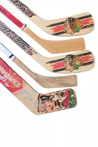 Lot of 5 Vintage Portland Winterhawks Wooden Hockey Sticks Souvenir Autographed