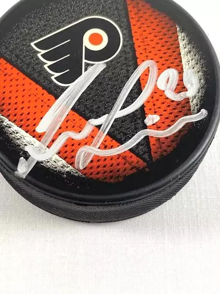Taylor Leier Signed Official NHL Hockey Puck Philadelphia Flyers 2014