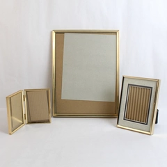 Lot of 3 Gold-Tone Metal Free Standing Desk Picture Frames of Varied Sizes