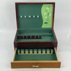 2 Tier Roger Bros 1847 2 Tone Tarnish Resistant Wood Flatware Storage Chest